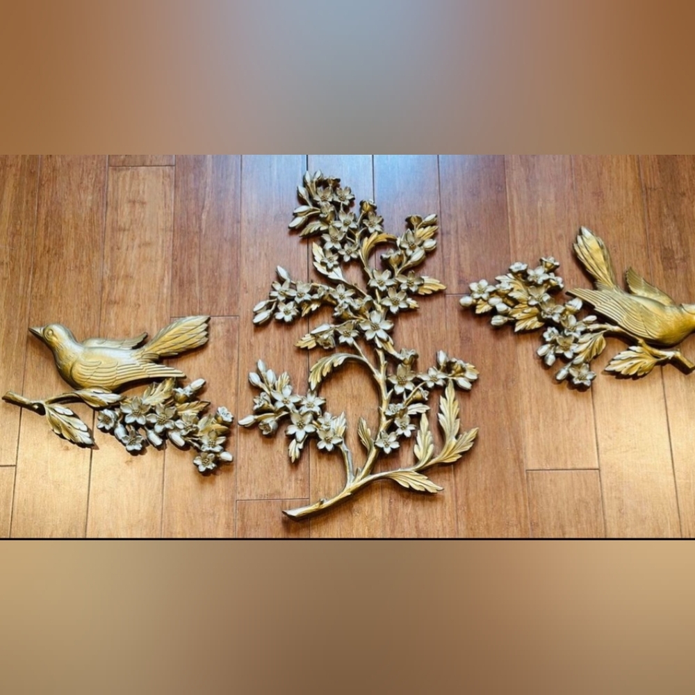 Vintage Gold Bird and Floral Wall Decor